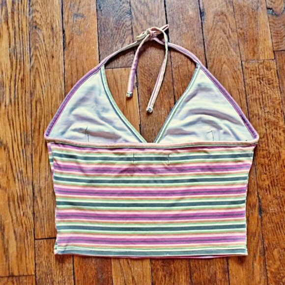 Retro Halter Neck Cropped Stripped Tankini Top - Picture 2 of 5